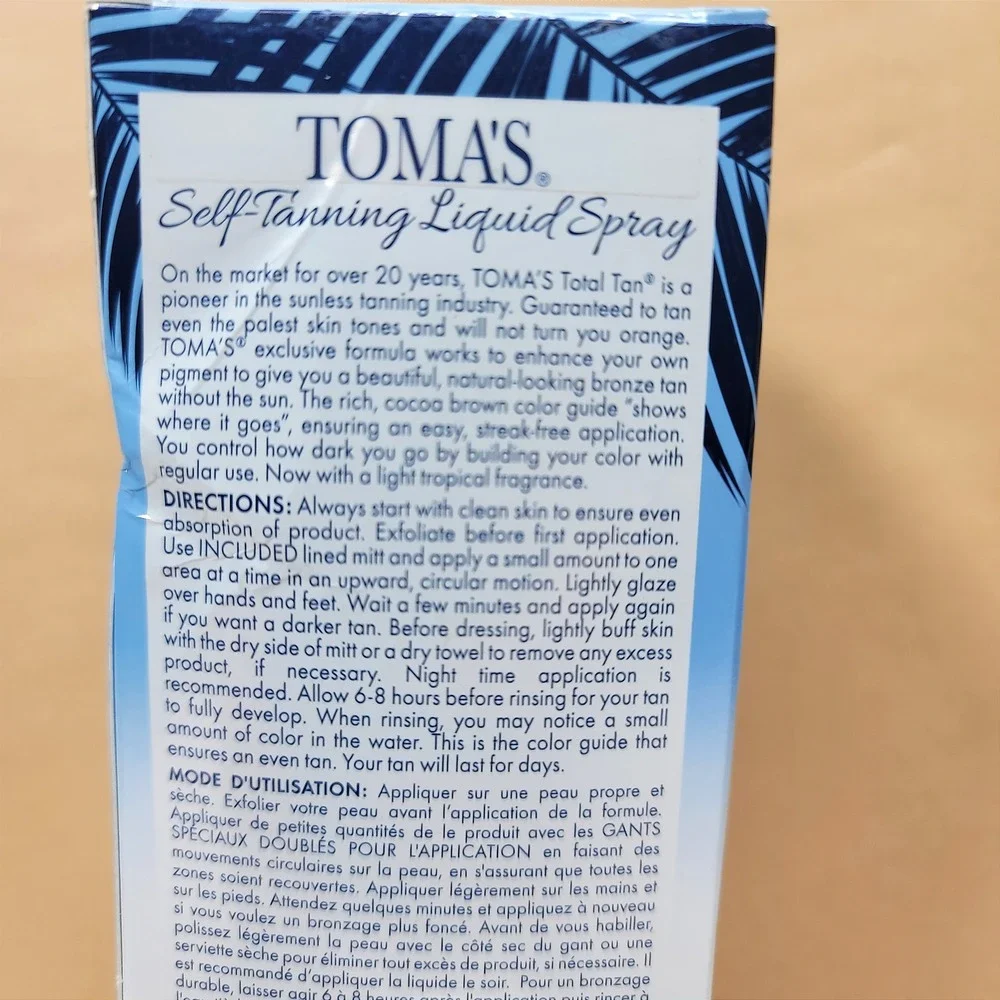 Tomas Total Tan Self-Tanning Liquid Spray 6oz with Mitt‎ Streak Free Vegan New